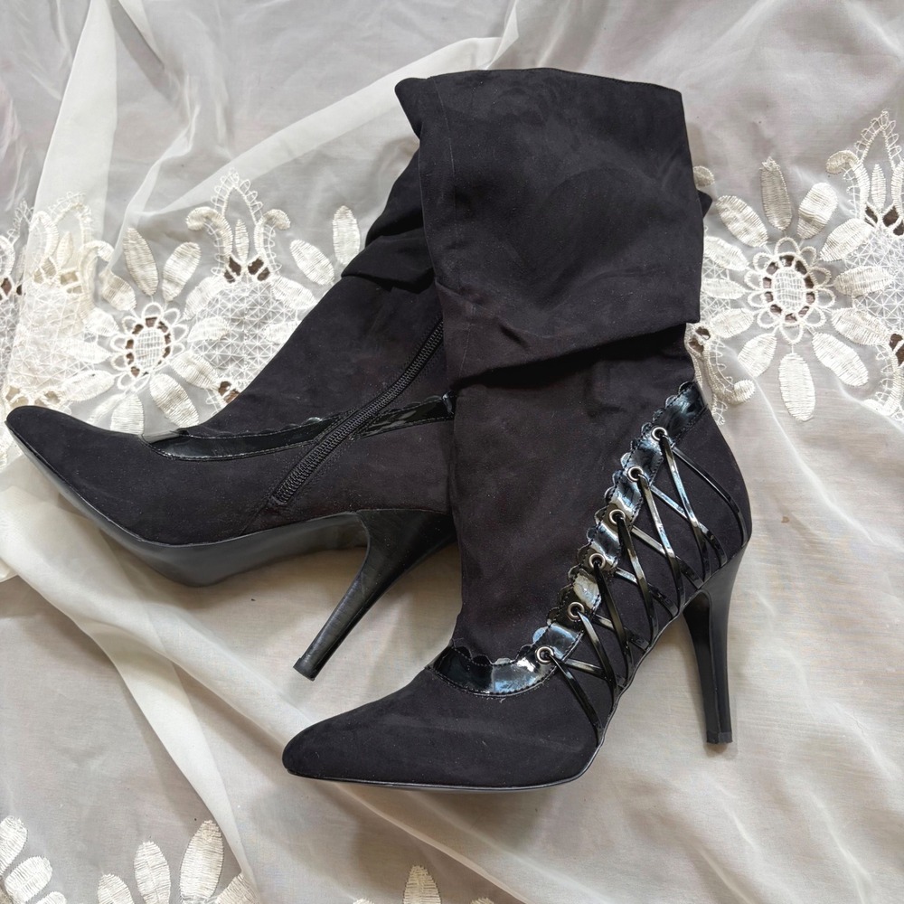 Victorian Lace Up Black Stiletto Lace Up Boots Womens 8M